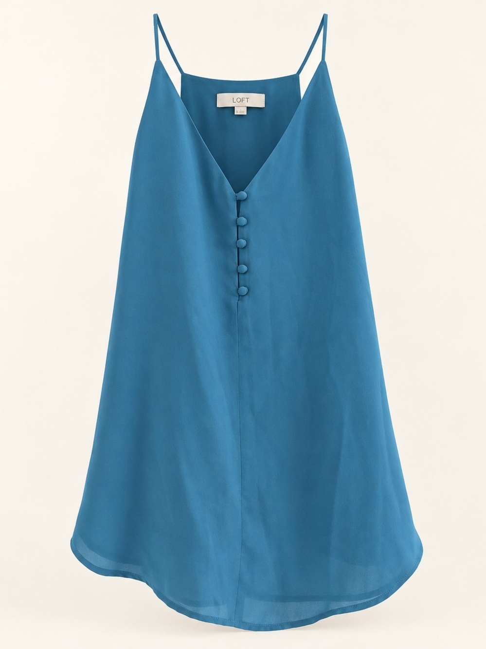 LOFT Blue V-Neck Spaghetti Strap Cami with Fabric Buttons